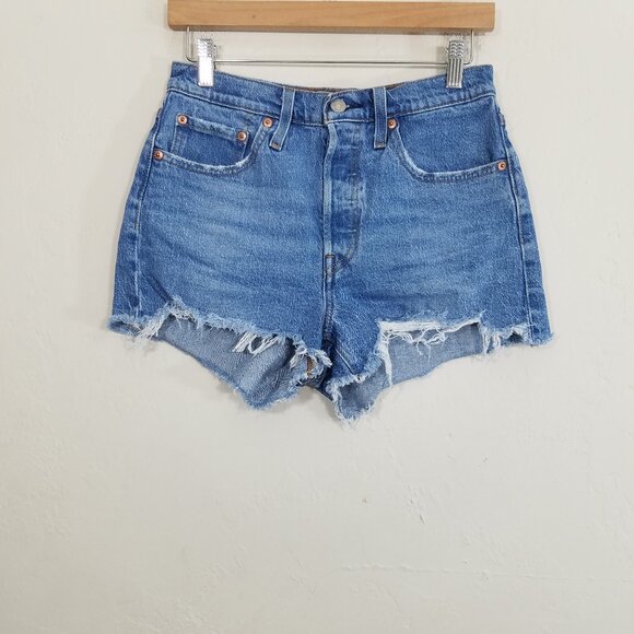 Levi's Pants - Levi's 501 Button Fly Distressed Jean Shorts Blue‎ Size 27